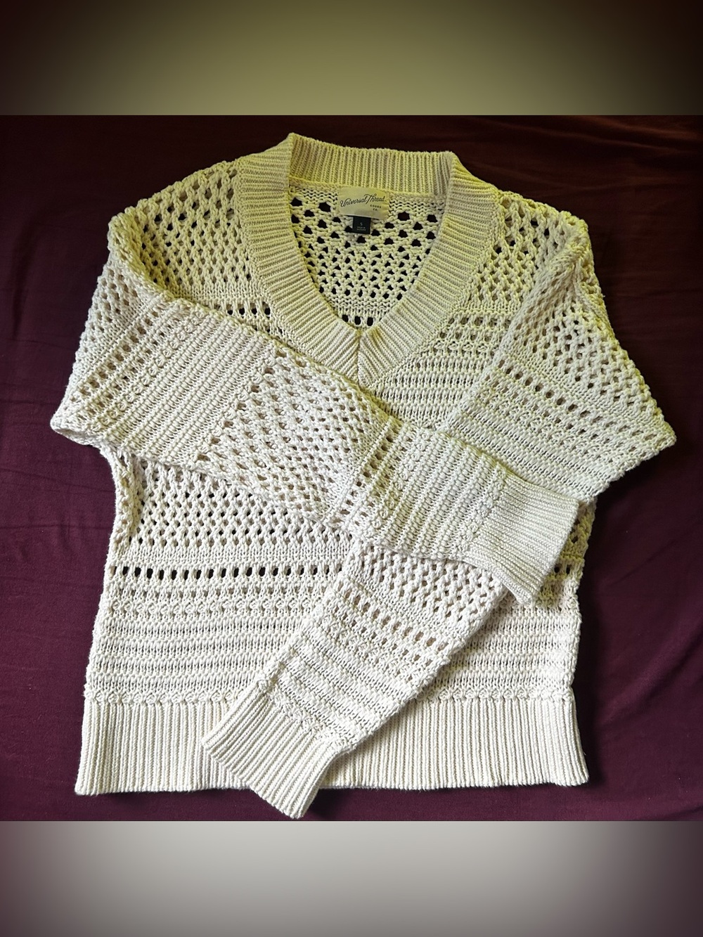 Universal Thread Summer Chrochet V-Neck Cream Sweater